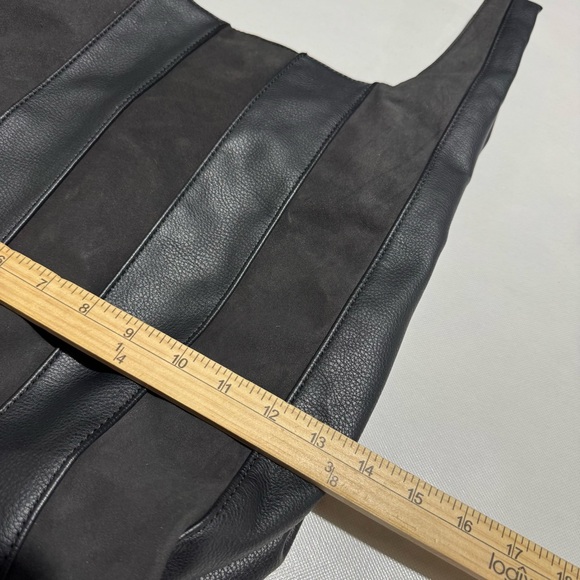 Urban Expressions Black Leather Suede Stripe Patchwork Hobo‎ Bag Purse Edgy - Picture 5 of 6